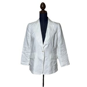 Talbots Linen Blazer Womens 8 Petite White Lightweight Summer Jacket Classic